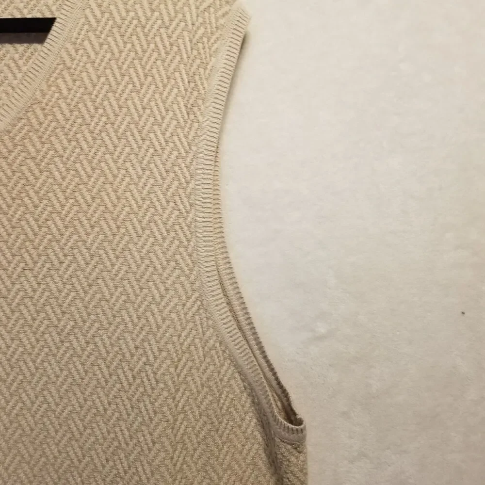 Arrow Mens XL Sweater Vest 100% Cotton Beige Basket Weave Preppy Old Money Basic